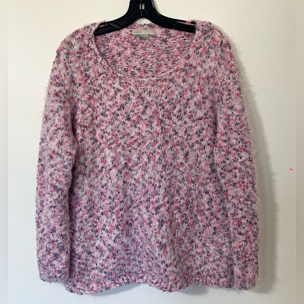 Kikit Soft Fuzzy Eyelash Knit Sweater Pink Purple Marled Cottagecore Pullover